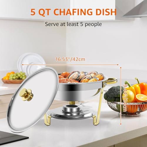 Gold & Silver Chafing Dishes for Buffet with Lid 5QT