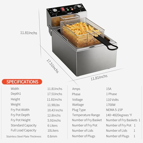 Electric Deep fryer Single Tank Deep Fryer with Basket Capacity 10L