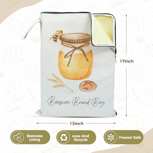 2 Packs Wide Zipper Access Beeswax Bread Bags for Homemade Bread (2 Count)