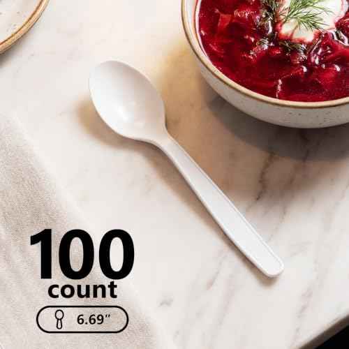 100 Count White Plastic Spoons Heavy Duty