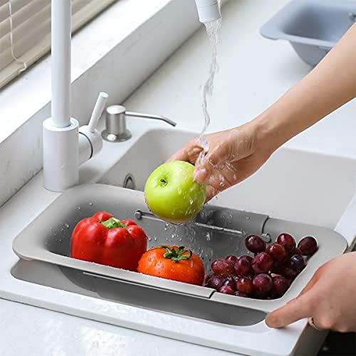 Collapsible Sink Colanders and Strainers Basket Over the Colander Extendable Plastic Fruit Vegetable Strainer Drainer for Kitchen (2 Count)