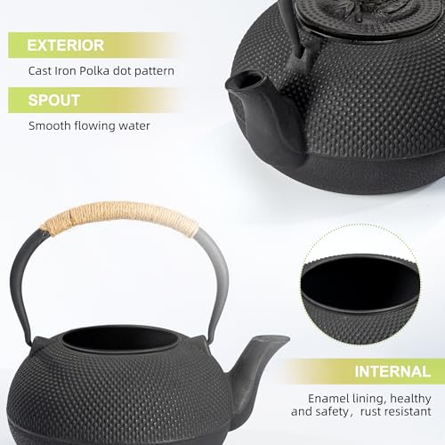Japanese Tetsubin Cast Iron Teapot Tea Kettle pot with Stainless Steel Infuser for Stovetop Safe Coated with Enameled Interior 22 oz