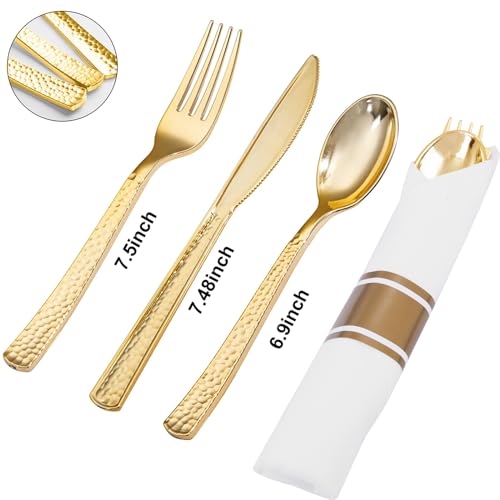400PCS Gold Wrapped Silverware Set Disposable Hammered for Weddings (400 Count)
