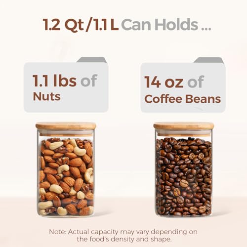 Square Glass Containers with Lids 1.2 Qt (4 Count)