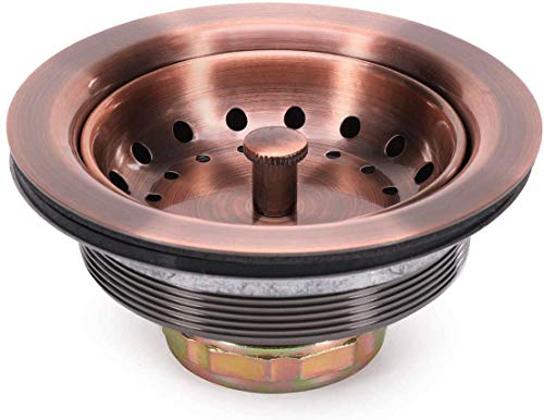 3-1/2 Inch Kitchen Sink Drain AC Assembly with Strainer Basket/Stopper, All Stainless Steel Antique Copper Durable and Rustproof