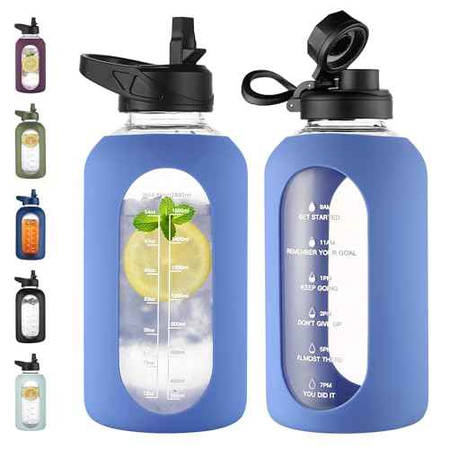64 oz Glass Water Bottle with Straw
