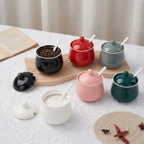 7 OZ Ceramic Sugar Bowl with Lid and Spoon