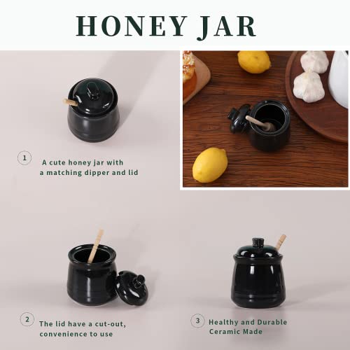 Ceramic Honey Jar with Lid and Dipper (12 Ounce)