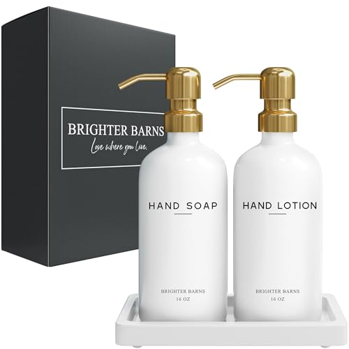 Luxury Glass Soap and Lotion Dispenser Set with Tray by Brighter Barns