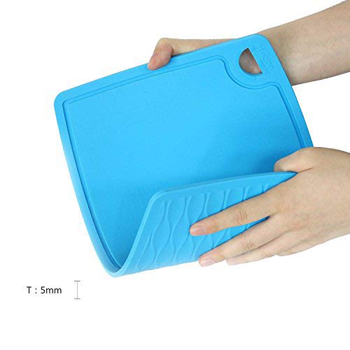Thick Silicone Cutting Board 12.6'' x 9.1'' Foldable & Flexible Design Juice Grooves Easy Grip Handle Dishwasher Safe (5 Count)