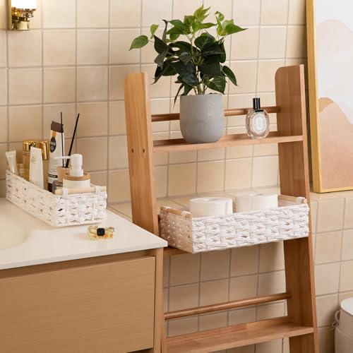 Toilet Paper Baskets Handmade Paper Rope Decorative Wicker Storage Tank Shelf Cabinet Organizer for Bathroom Home (2 Count)