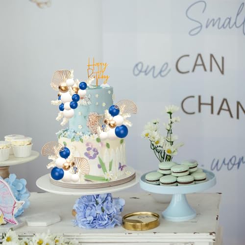 57Pcs Balls Cake Topper Boho Grass Cake topper Pearl Balls Acrylic Happy Birthday Cake Decorations for Wedding Baby Shower Birthday Boho Themed Party Supplies Royal Blue (57 Count)