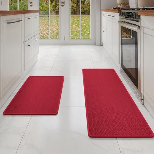 Kitchen Mat Kitchen Rugs Sets of 2 PCS Non Slip Red 17"x30"+17"x47" (9 Sq Ft)