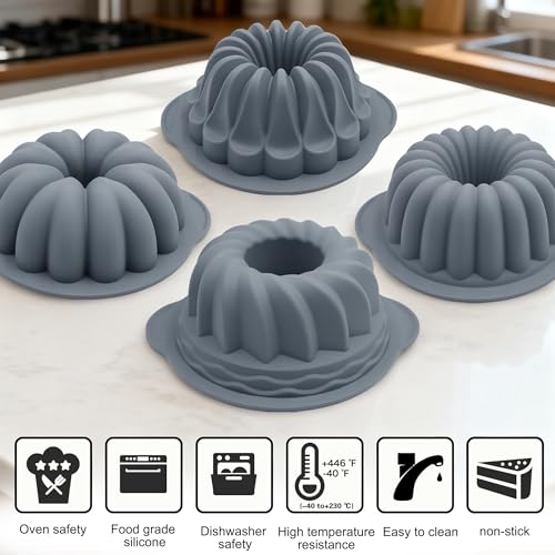 4 Pieces Silicone Fluted Tube Cake Pans