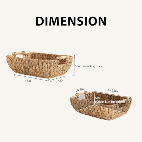 Water Hyacinth Storage Baskets with Wooden Handles (2 Count)