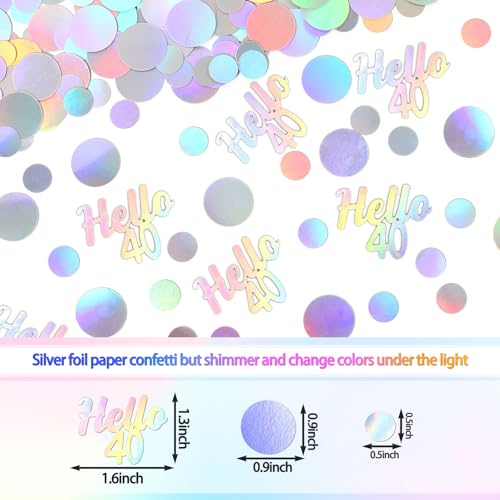 40th Birthday Confetti for Table Iridescent Birthday Party Decorations for Her Circle Dots Hello 40 Women Forty Years Old Birthday Table Scatters Decor Anniversary Party Supplies 300PC (300 Count)