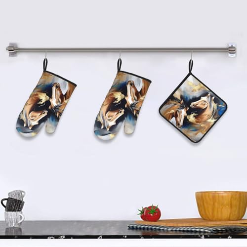Horse Oven Mitts and Pot Holders Sets of 3 (3 Count)