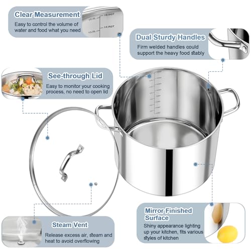 16 QT Stainless Steel Stock Pot with Lid