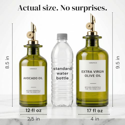 Green Glass Olive Oil Dispenser Bottles For Kitchen (2 Count)