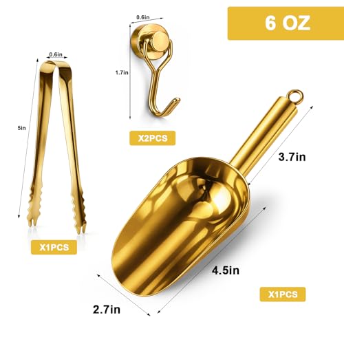 Stainless Steel Ice Scoop for Freezer with Magnetic Hook & Ice Tongs