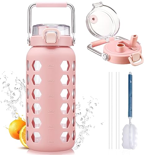 64oz Glass Water Bottle with Straw and Lid