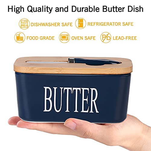 Ceramic Butter Dish with Bamboo Lid and Stainless Steel Knife Spreader