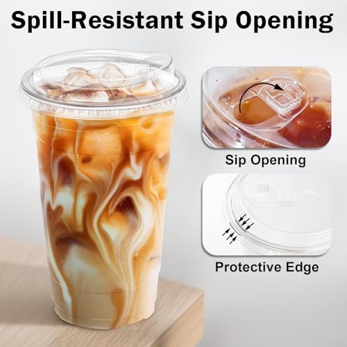 50 Pack 24 oz Clear Plastic Cups with Sip Lids (50 Count)