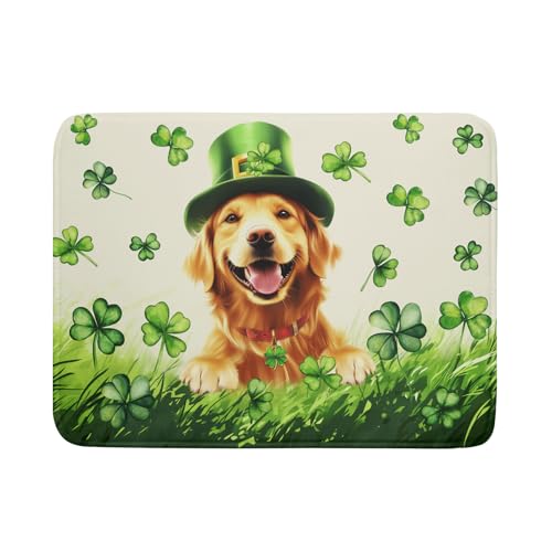 St Patrick's Day Dog Dish Drying Mat 18x24 inch Green Shamrock Dishes Pad Absorbent Microfiber Dish Drainer Mat for Kitchen Counter Coffee
