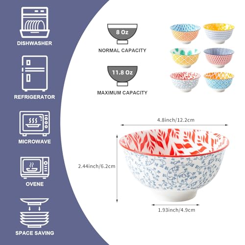 12 Oz Ceramic Small Dessert Bowls Set of 6 (6 Count)