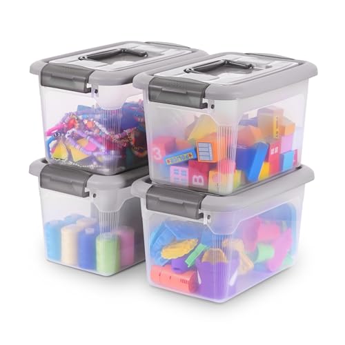 Citylife 4 Packs 6 QT Plastic Storage Bins with Latching Lids Stackable Storage Containers for Organizing Clear Storage Box for Garage