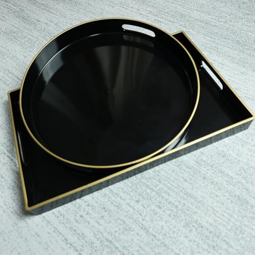 Black Decorative Serving Tray with Handles