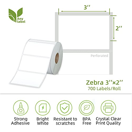 Compatible 3" x 2" Direct Thermal Labels Replacement for Barcodes Postage Address Shipping Compatible with Rollo & Zebra Desktop Printers Adhesive & Perforated (700 Count)