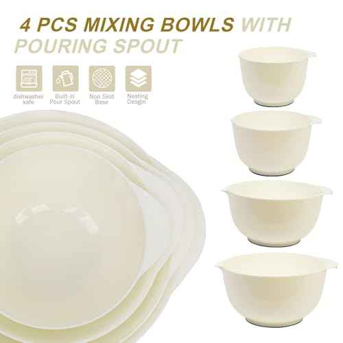 4.5 Quart Large Plastic Mixing Bowls set with Pour Spout