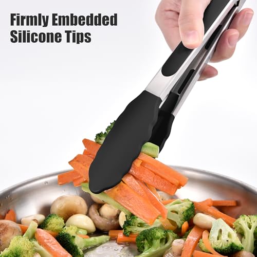 Kitchen Tongs with Silicone Tips for Cooking Serving
