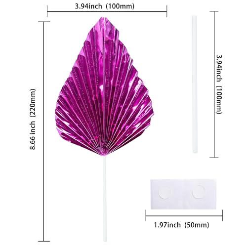 6Pcs Paper Palm Fan Cake Toppers Palm Spear Leaves Fan Cupcake Toppers Cake Insert Decorations Craft DIY Cake Bakeware Decoration for Birthday Party Wedding Party Decor Supplies Light Rose Red (6 Count)