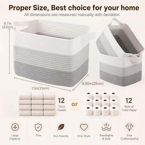 Cotton Rope Storage Baskets for Organizing Gradient Gray 3