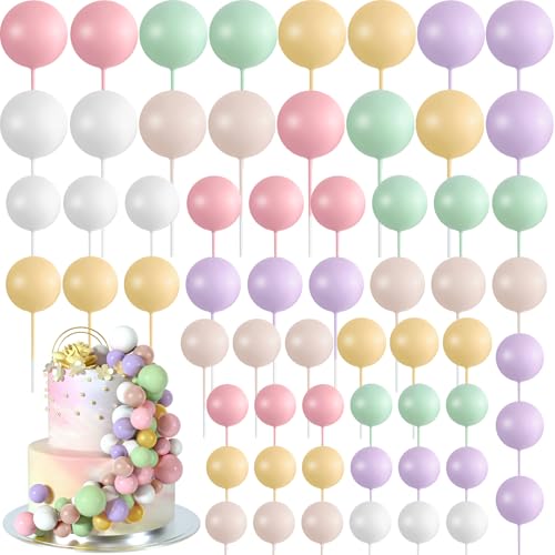 48 Pcs Balls Cake Topper Decorations Balloon Cupcake Toppers Foam Cake Topper Balls Cake Balls Decorations for Birthday Party Wedding Cake Decorating (48 Count)