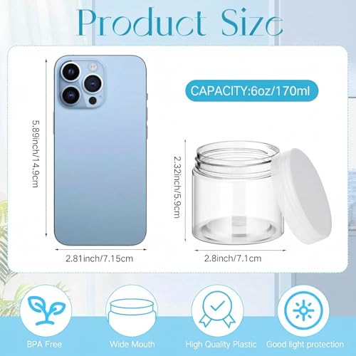 6 Pack Plastic Container with Lids Small Jars Wide Mouth Round Airtight Leak Proof Container for Travel Storage (6 Count)