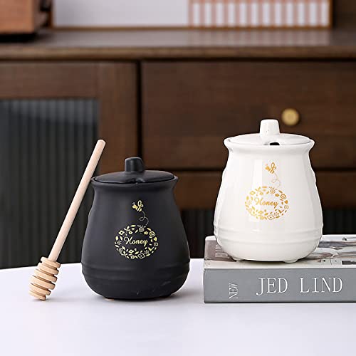 Ceramic Honey Jar With Wooden Honey Dipper
