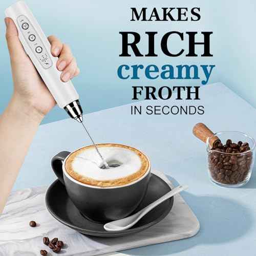 Milk Frother Wand Rechargeable Handheld Whisk Coffee 3 Speed Adjustable