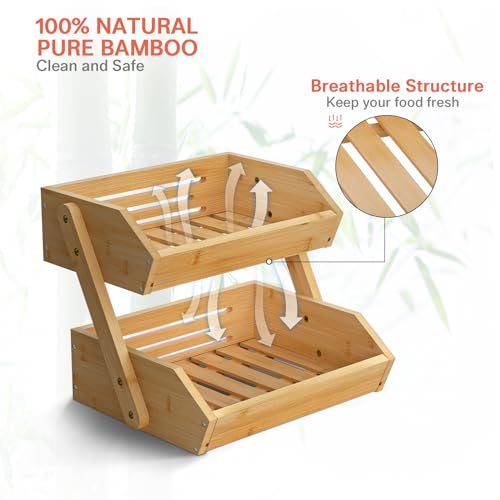 2 Tier Bamboo Fruit Basket for Kitchen Counter