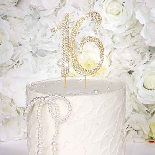 Gold Sweet 16 Cake Topper Rhinestones Cake Decorations