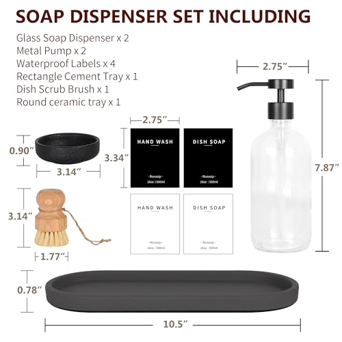 Set of 5 Kitchen Soap Dispenser Set 16 Oz Glass Hand Dish Soap Dispenser with Stainless Steel Pump (5 Count)