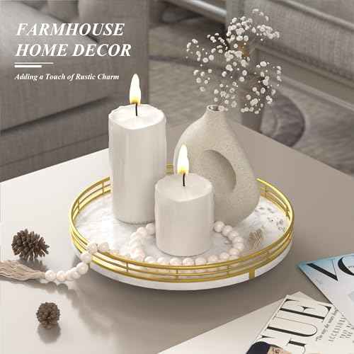 10 Inch White Marble Lazy Susan with Gold Frame