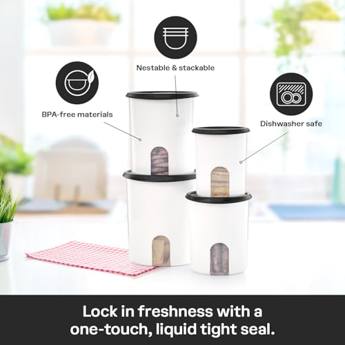 One Touch Reminder Canisters 4 Canister Food Storage Set in White & Black