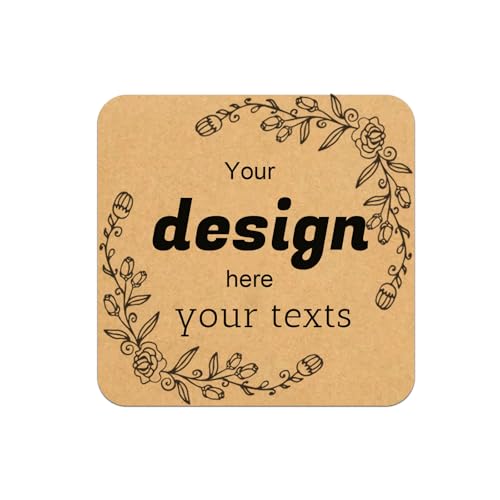 Custom Stickers Personalized Square Kraft Paper Sticker Customizable Floral Wreath Labels (100 Count)