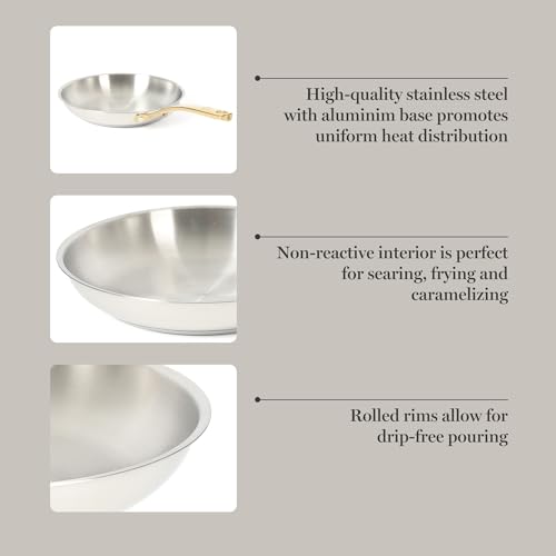 Castelle 9.5 Inch Stainless Steel Frying Pan with Gold
