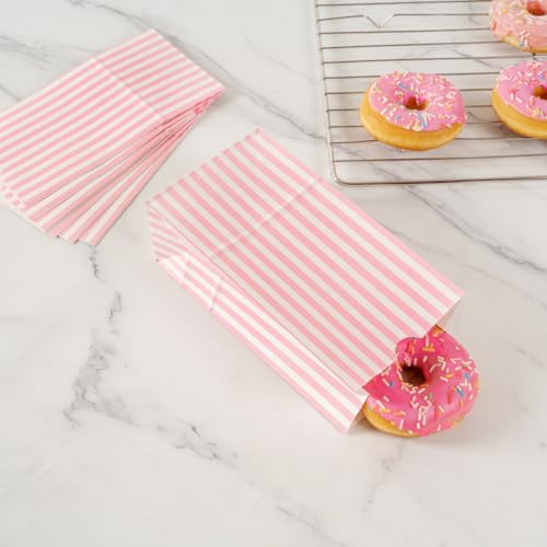 Pink And White Stripe Paper Bag (100 Count)