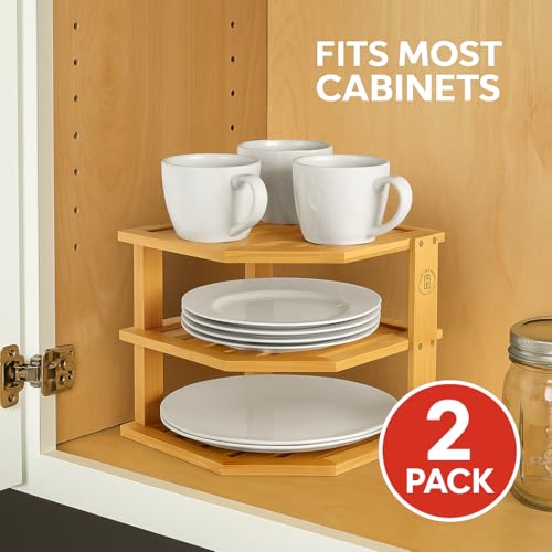 Bamboo Plate Organizer for Cabinet (2 Count)