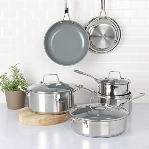 Delaroux 10 Piece Stainless Steel Pots and Pans Kitchen Cookware Set w (10 Count)